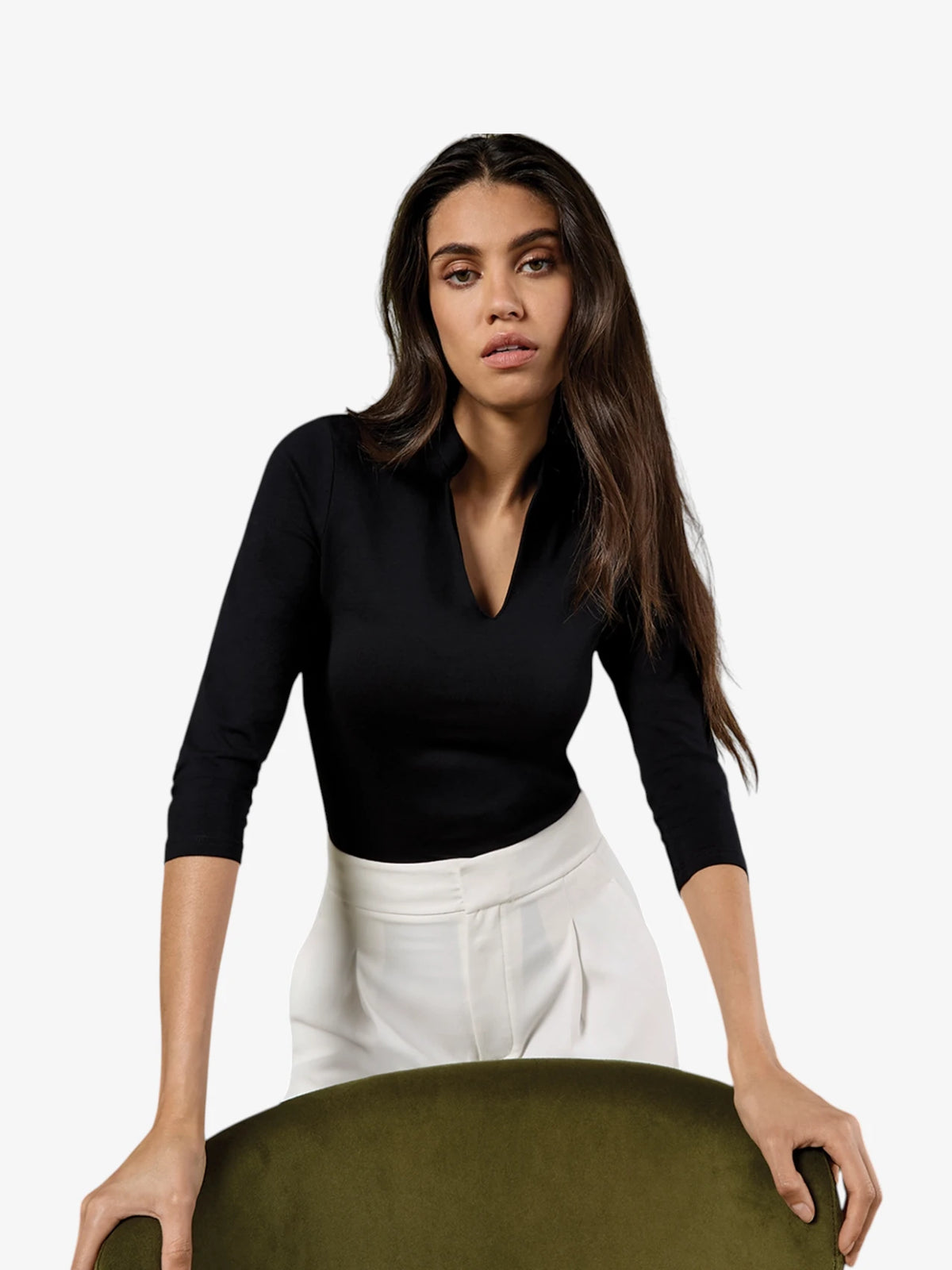 Ladies 3/4 Sleeve Mandarin Collar Top