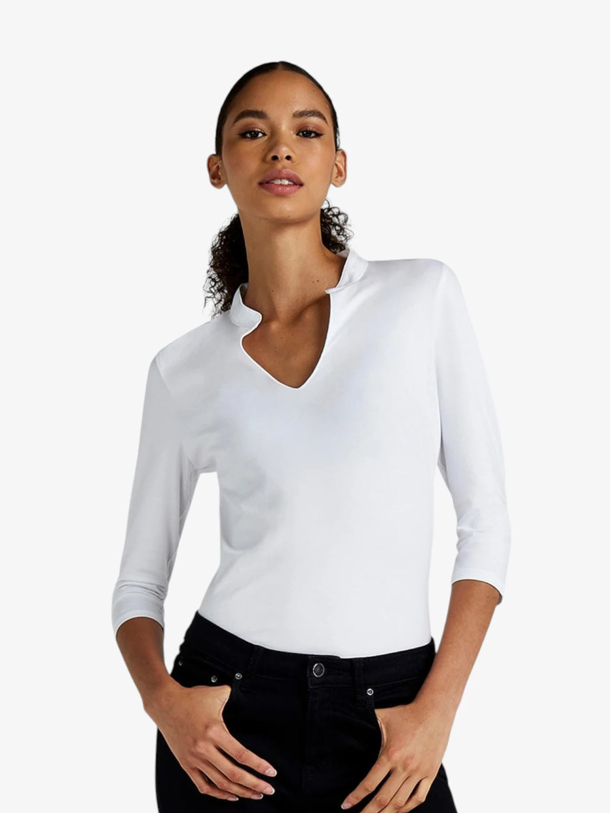 Ladies 3/4 Sleeve Mandarin Collar Top